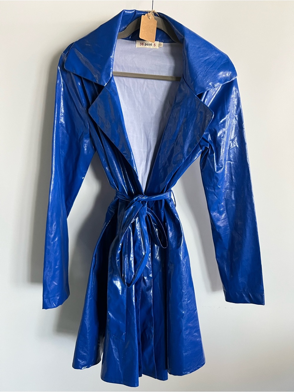 36 Point 5 Shiny Blue Trench Coat with Tie Waist